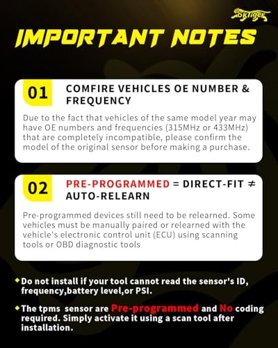 433MHz TPMS Sensor Pre-Programmed Fit for Chevy 2016-2022 Traverse, 2017-2018