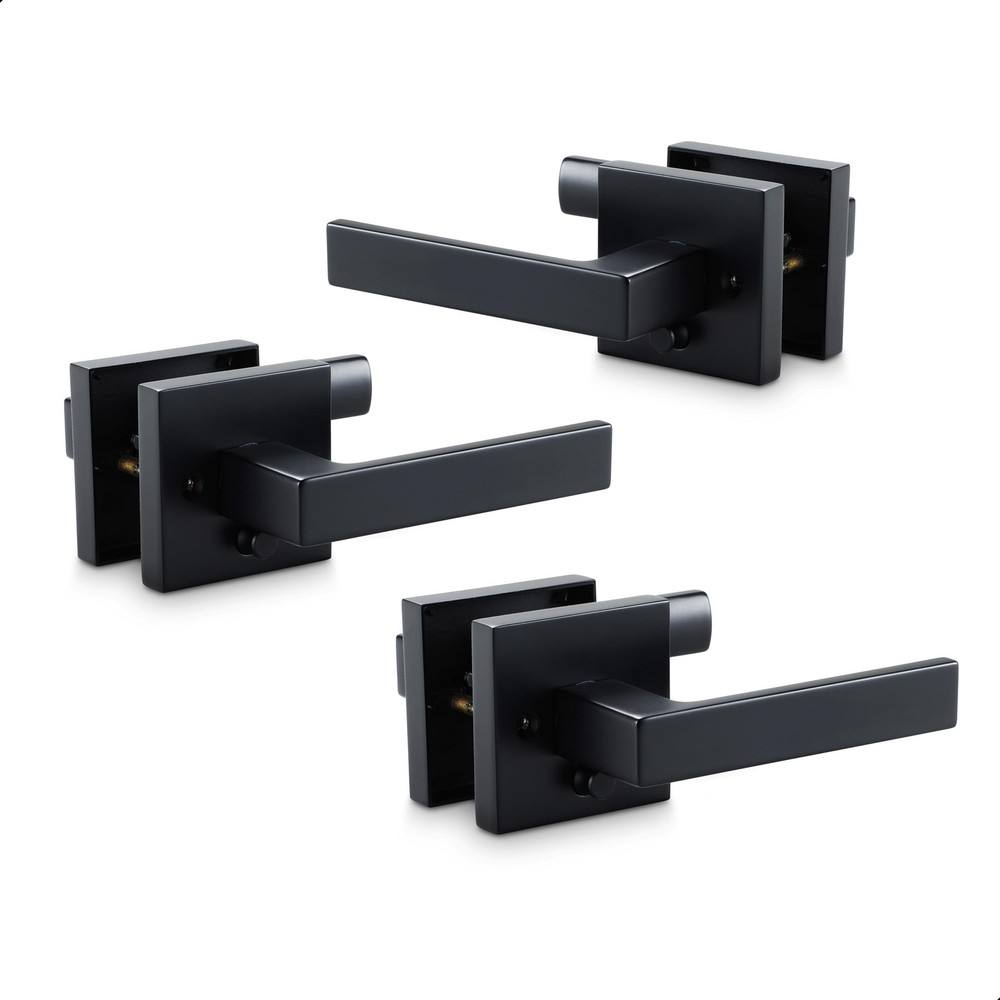 Linkaa Black Door Handles Interior （3 Pack，Push Button Lock，