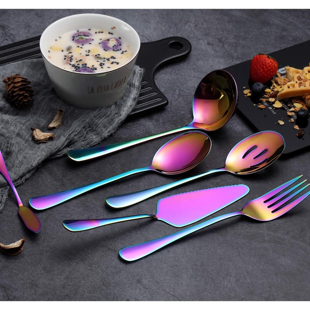 Rainbow Serving Spoons Set 6 Pieces, Serving Utensils Set Include Cake Server...