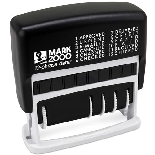 12-Phrase Self-Inking Date Stamp - Customizable Red Ink Office Tool