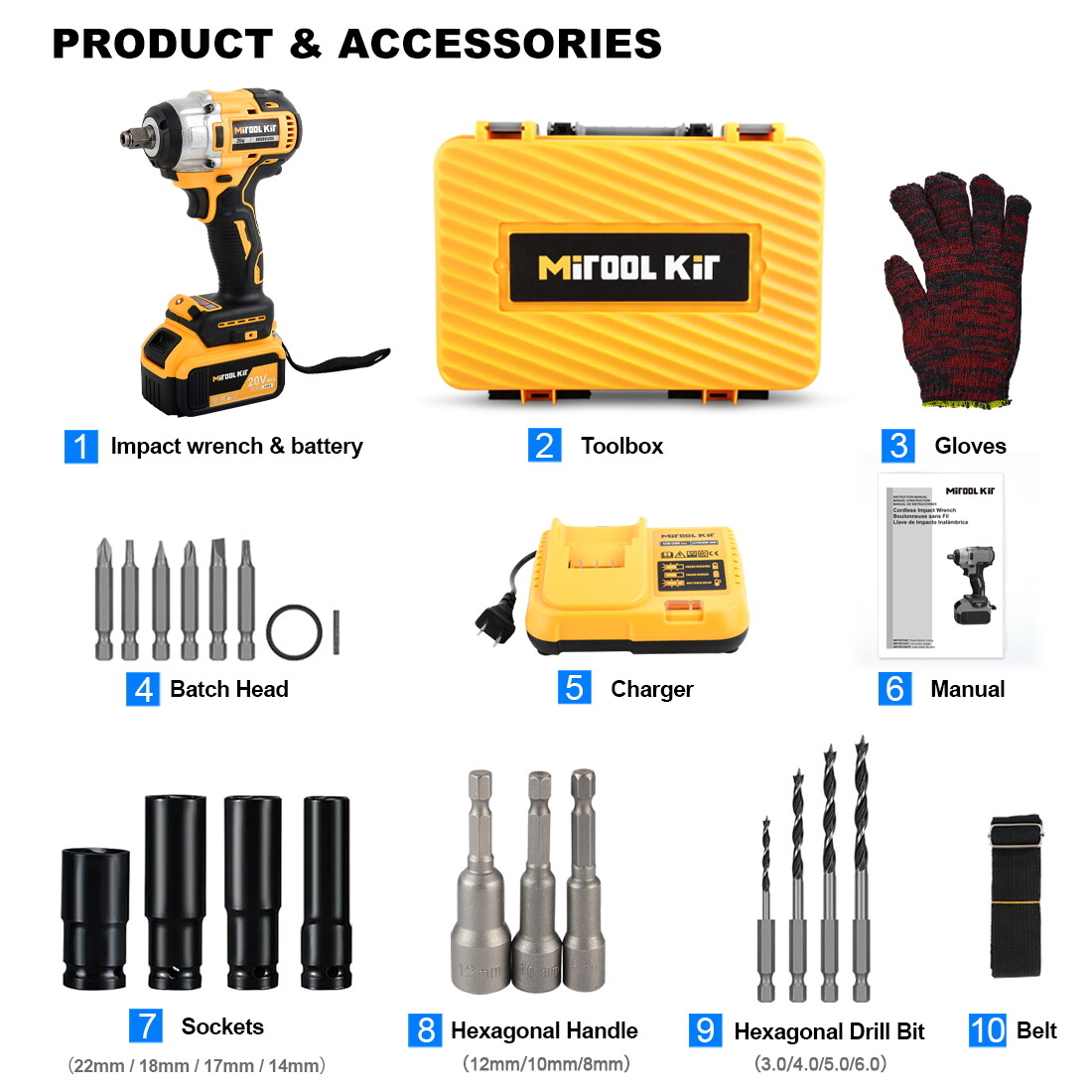 HIGH TORQUE 1/2" IMPACT WRENCH BRUSHLESS CORDLESS BATTERY IMPACT GUN KIT -Yellow