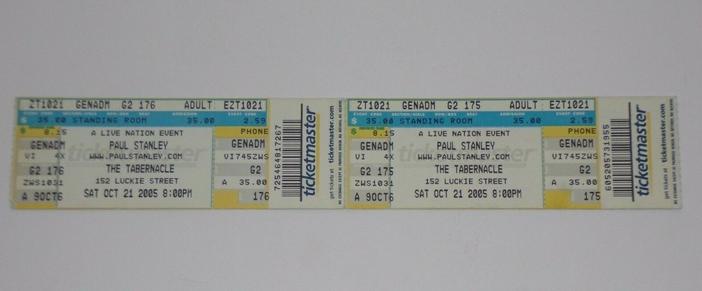 KISS Full Ticket Stub PAUL STANLEY Solo 2005 Concert Tour Atlanta GA Set