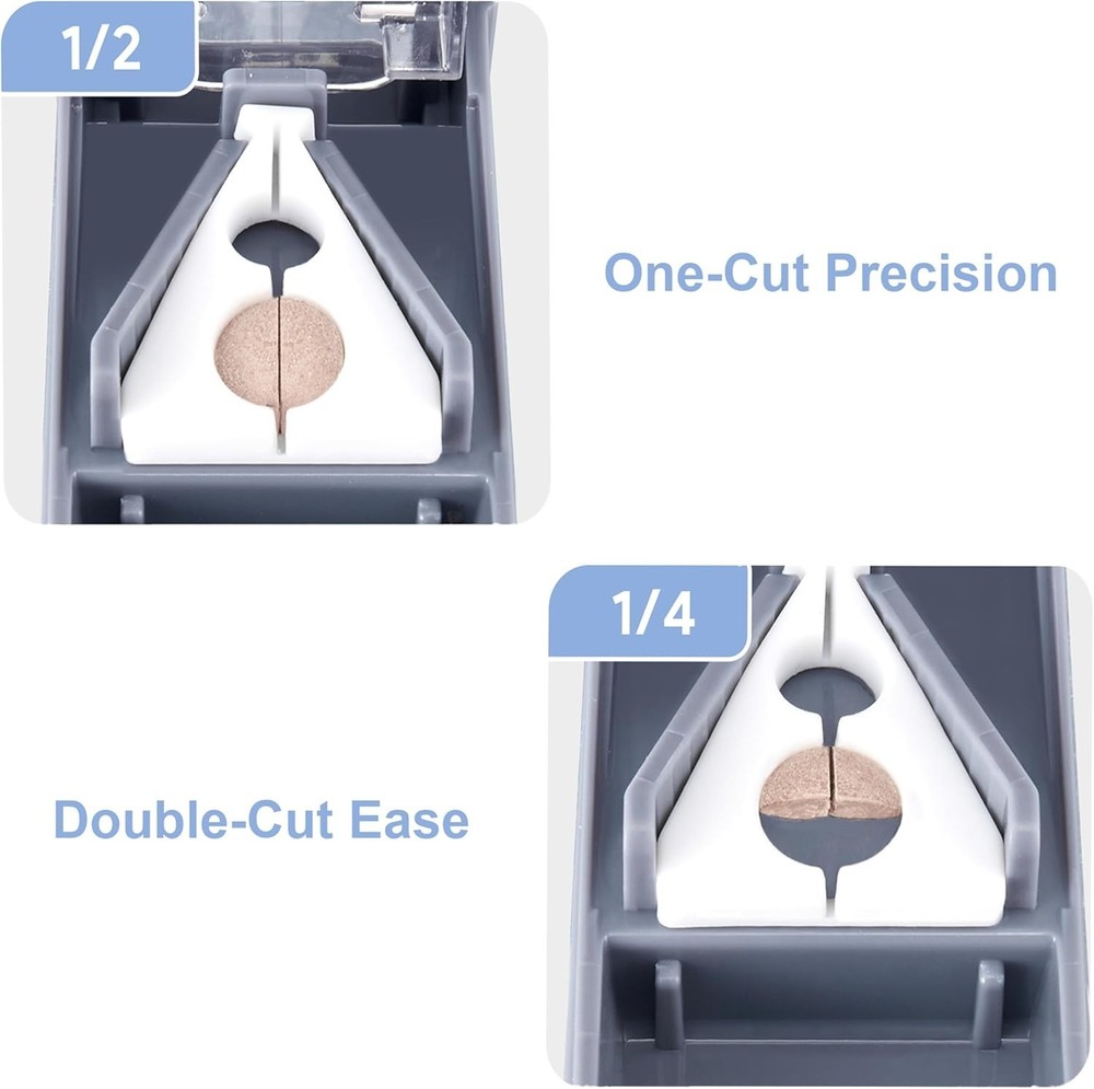 Compact Pill Splitter with Sharp Blade & 2 Large Organizers - Safe & Easy to Use