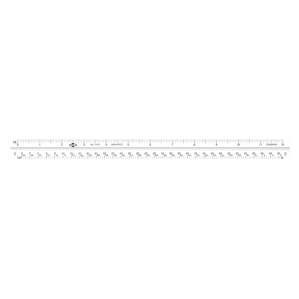 Architect Triangular Scale Ruler 12" Model 110P White with Black Graduations, Ar