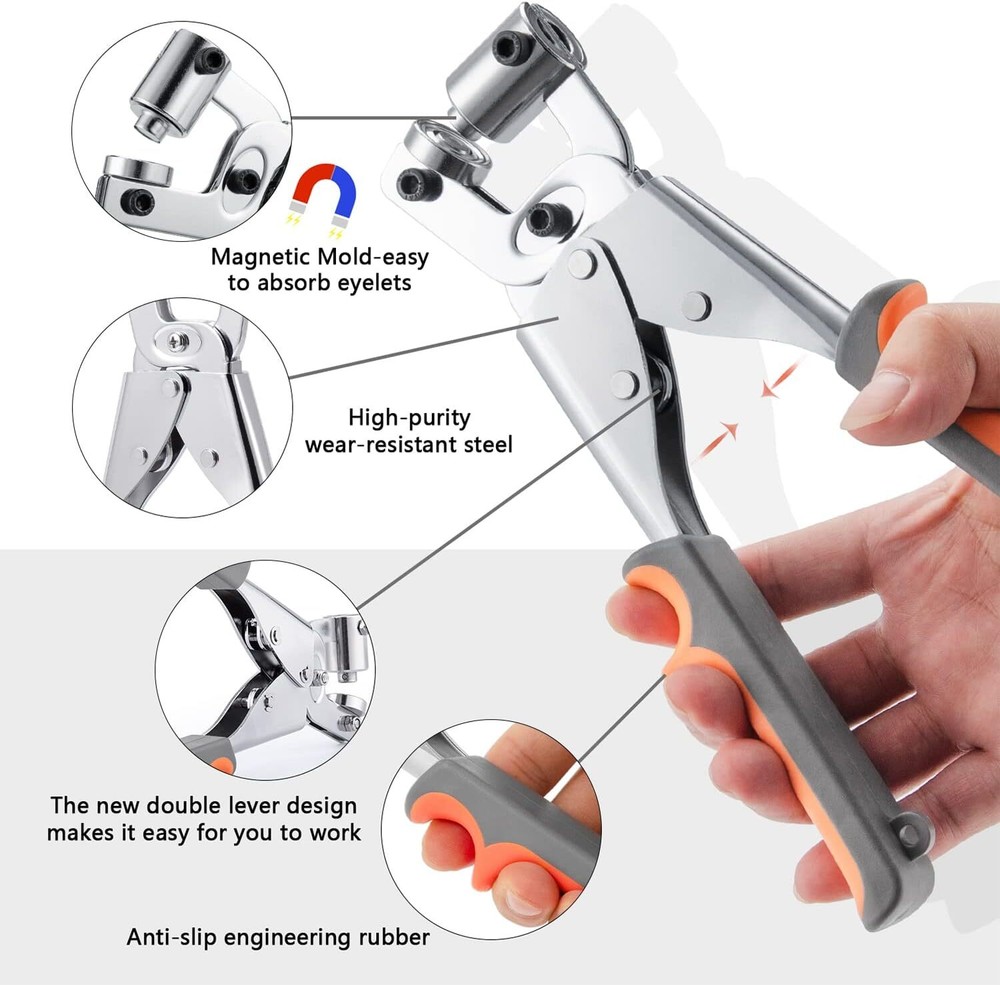 Grommet Tool Kit, 3/8 Inch Press Handheld Eyelet Plier 10mm, Silver