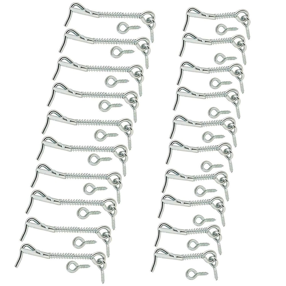 20 Sets Zinc Plated Wire Gate Hook and Eye Cabin Latch w/ Spring Lock Farm Barn