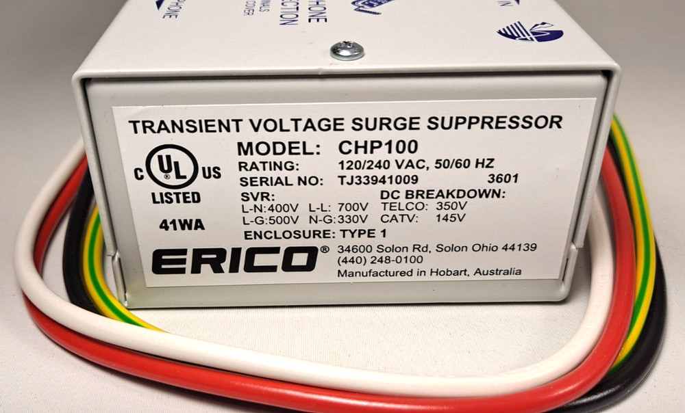 Erico Transient Voltage Surge Suppressor, Model CHP100.