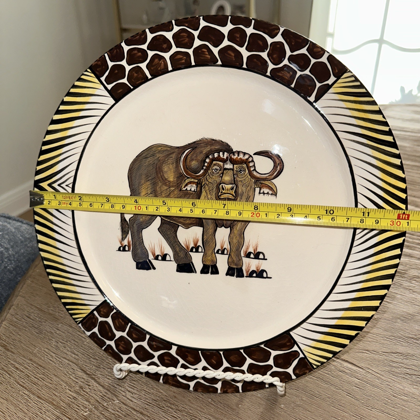 Penzo Zimbabwe Hand Painted 12.25 In Plate Buffalo Signed 2008