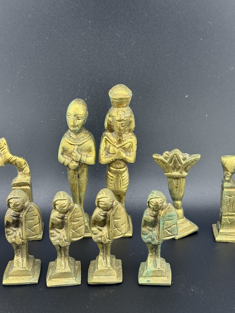 14 Piece Bronze Set Heavy Chess? Pieces Ancient Egyption
