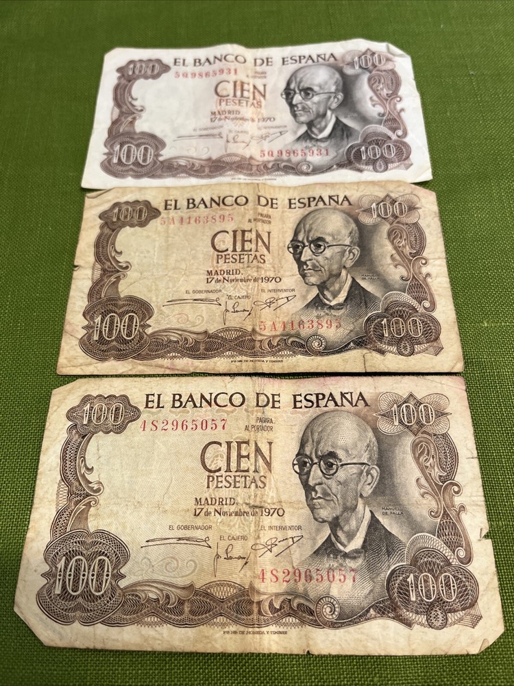 Spain 3 X 100 Pesetas Banknotes 1970