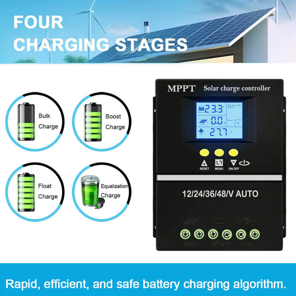 MPPT 12V/24V/36V/48V Solar ChargeController Tools 100A LCD Dual USB