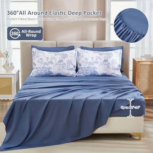 Comforter Set 7 Pieces Size Flower Comforters with Sheets Elegant Full Blue