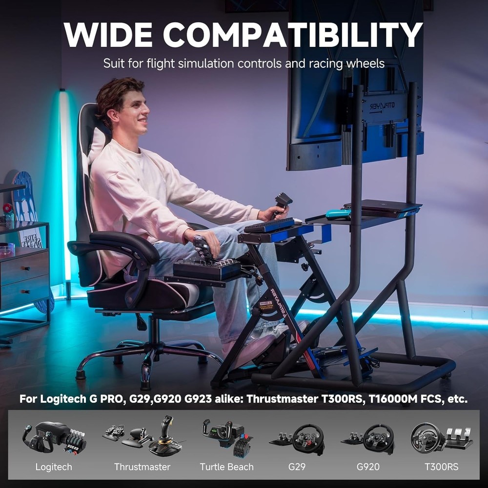 Flight Racing Simulator Stand - Fully Adjustable & Space-Saving Design