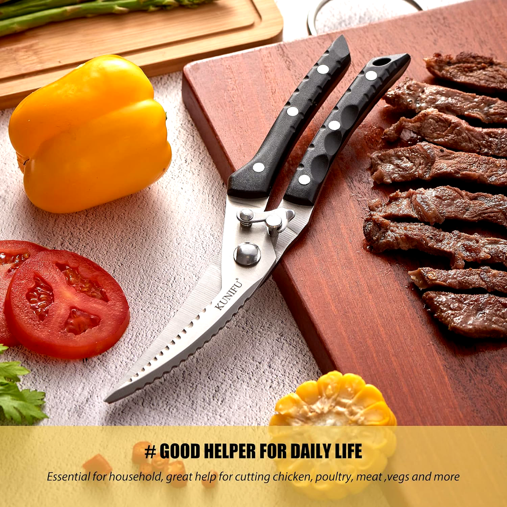 KUNIFU Multi-Function Poultry Shears Spring Loaded Heavy Duty Sharp Stainless