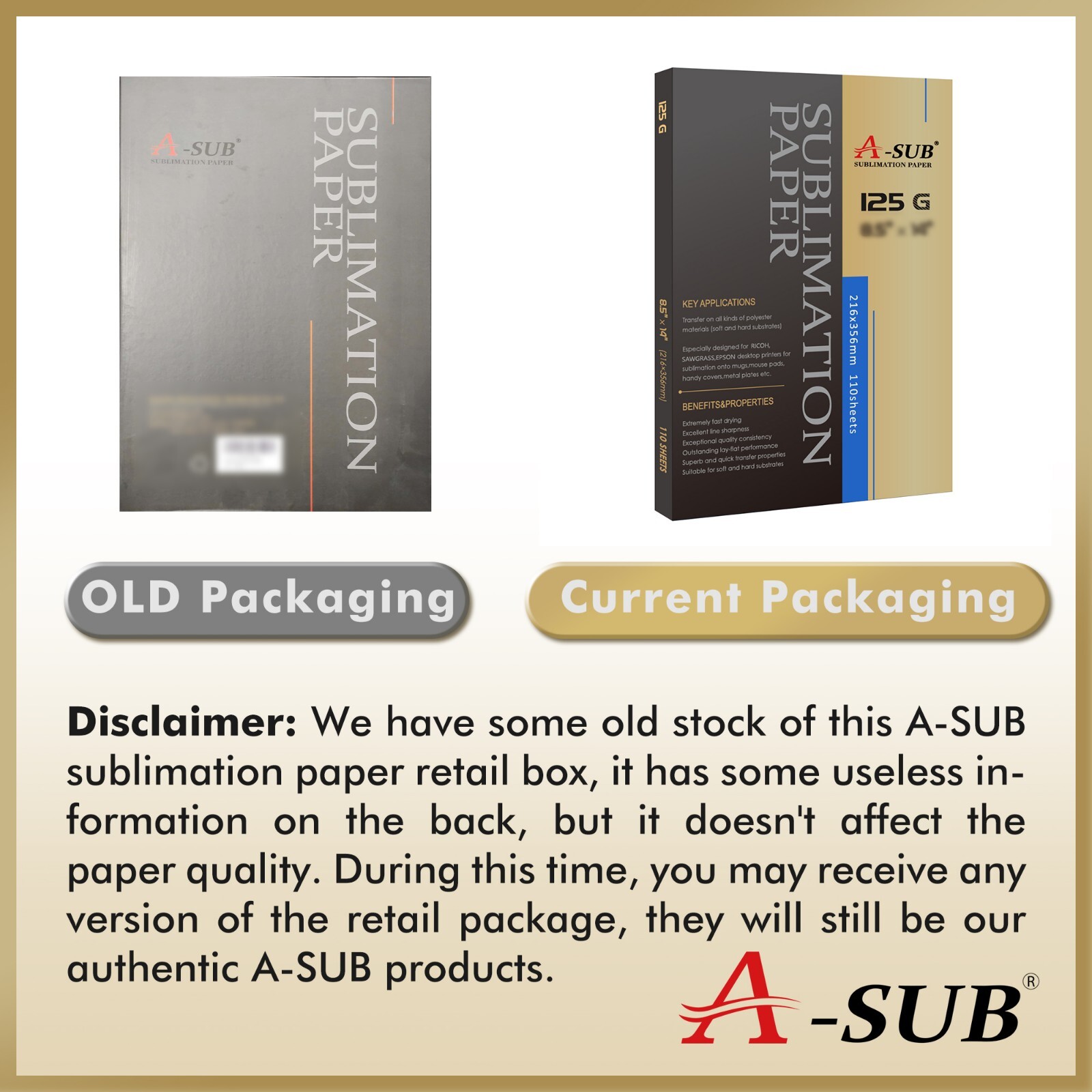 1100 Sheets Wholesale A-SUB Sublimation Paper 13x19 125g Heat Transfer Inkjet