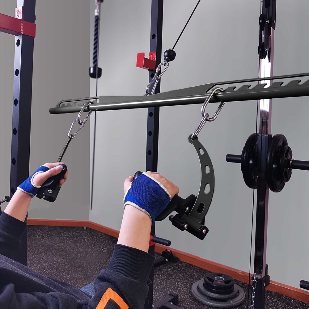 5Pcs Set Black Adjustable Lat Pull down Bar Cable Machine Attachments for Gym