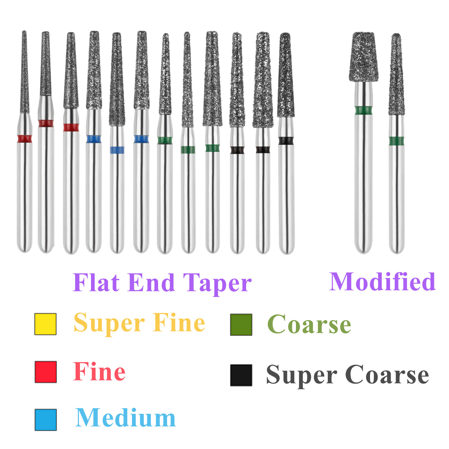 10pc Dental FG High Speed Diamond Burs Flat End Taper Shape Polishing Burs