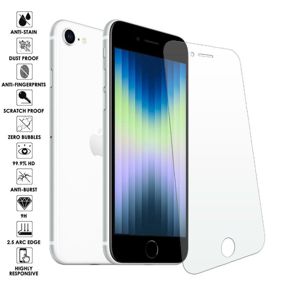 For iPhone SE 2022 2020 7 8 Full Coverage Tempered Glass Screen Protector Cover