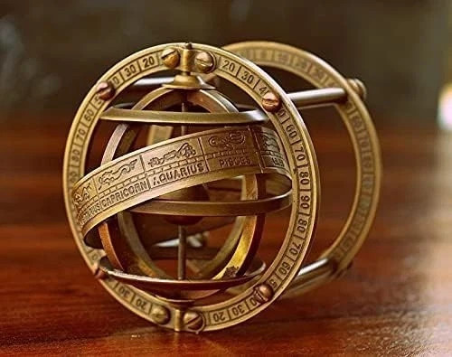 Antique 3" Brass Tabletop Armillary Nautical Sphere World Globe