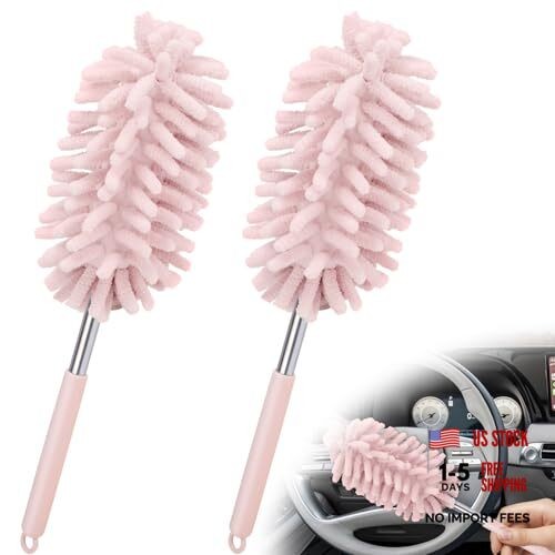 2 PCS Car Interior Duster with Extension Pole, Microfiber Car Duster with Pink