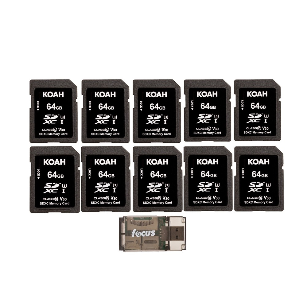 Koah Ultimate 64GB SDXC Memory Card Class10 V30 (10-Pack) with Card Reader
