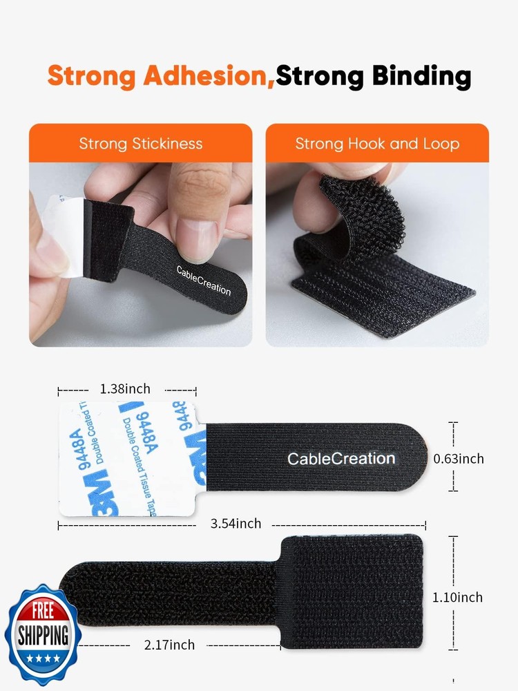 CableCreation Cable Ties, Strong Back-Glue Self Adhesive Cable Straps, Cable
