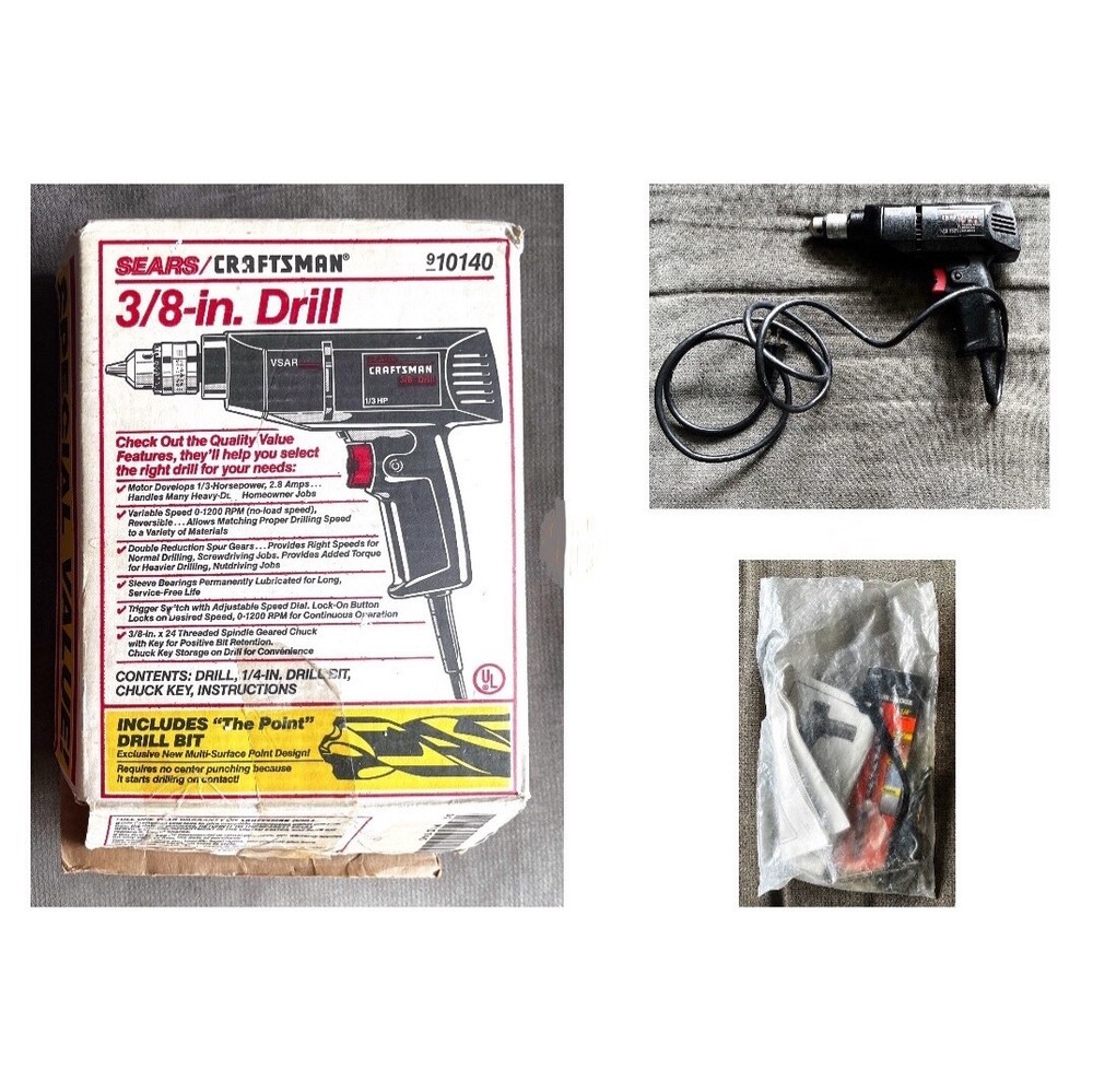 Sears Craftsman 3/8" Drill Corded Variable Speed Reversible,Model 315.101400+Bit