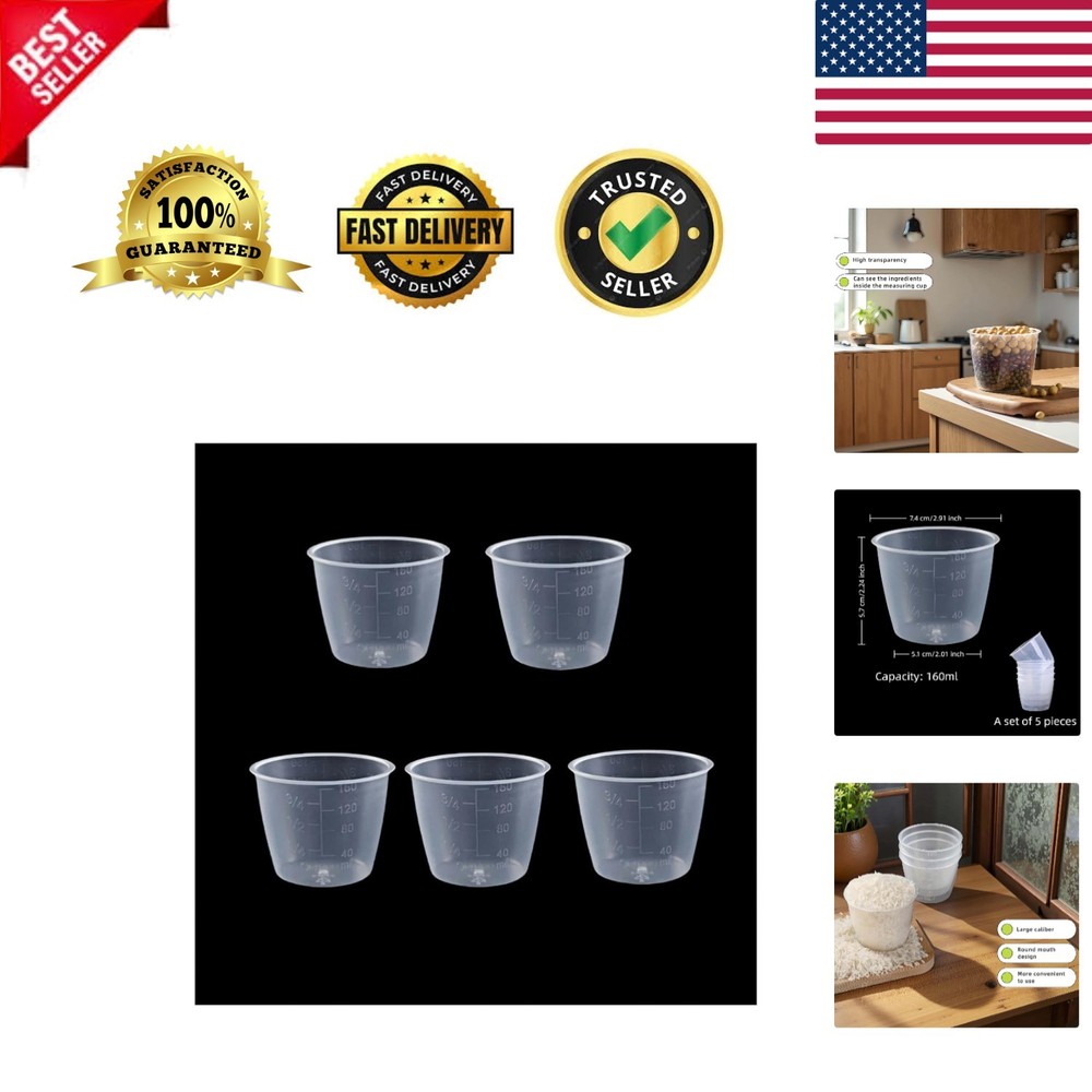 5-Pack 160ml Transparent Rice Measuring Cups | Clear ML/Cup Markings | Multi-...