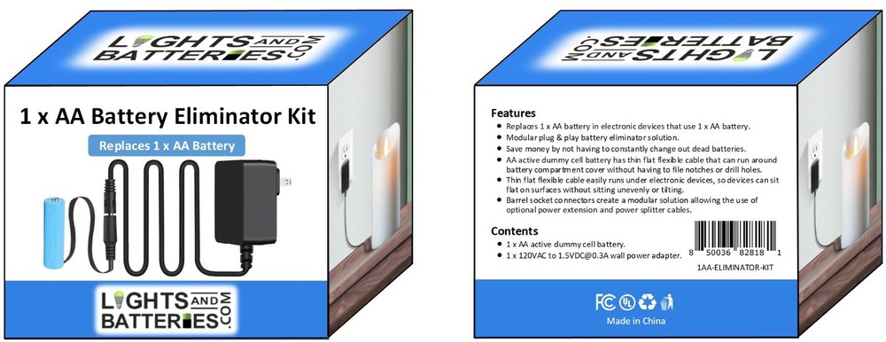 1 x AA Battery Replacement Eliminator Kit for Electronic Devices