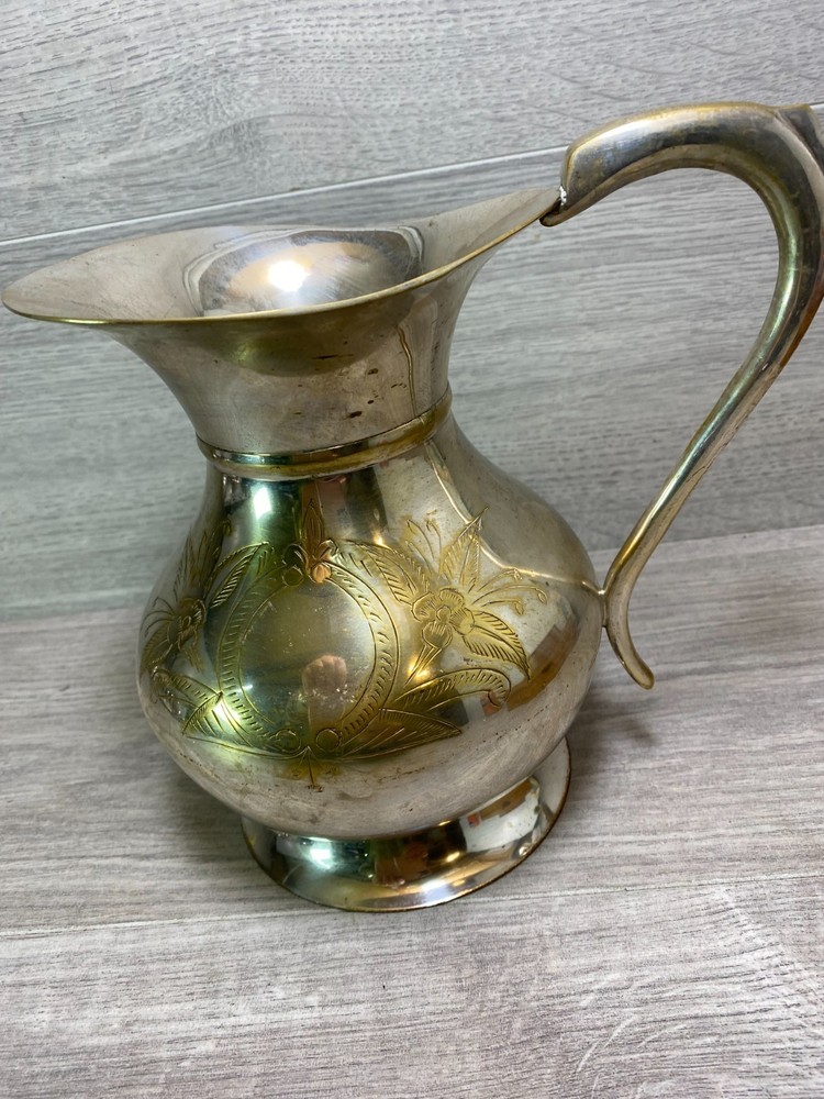 large Pitcher jug silver plate on brass