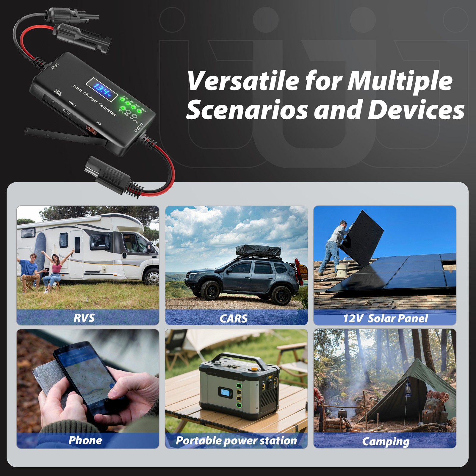 Solar Charge Controller 12V, 20A Solar Panel Charge Controller for Gel, AGM