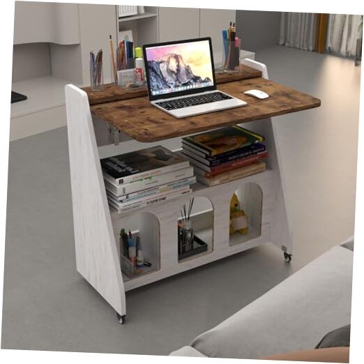 Home Office Desk with Wheels,Multipurpose Mobile Rustic Brown