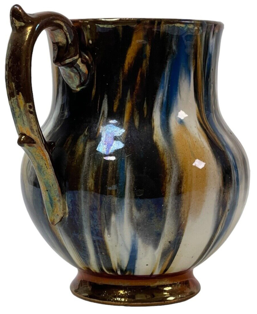 5.5" Mid 19th C British Marbleized Multicolor Copper Luster Pitcher Creamer
