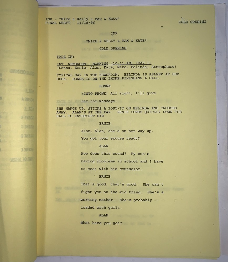 TED DANSON INK TV SCRIPT 1996 ANNOTATED “Mike & Kelly” Original