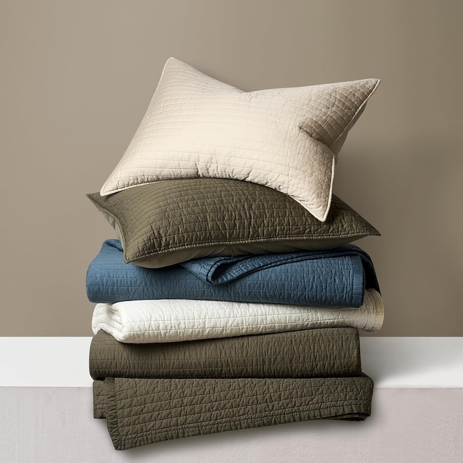 Cotton Sateen Quilt Set King Size, Pre-Washed Cotton Channel Stitch Coverlet Bed