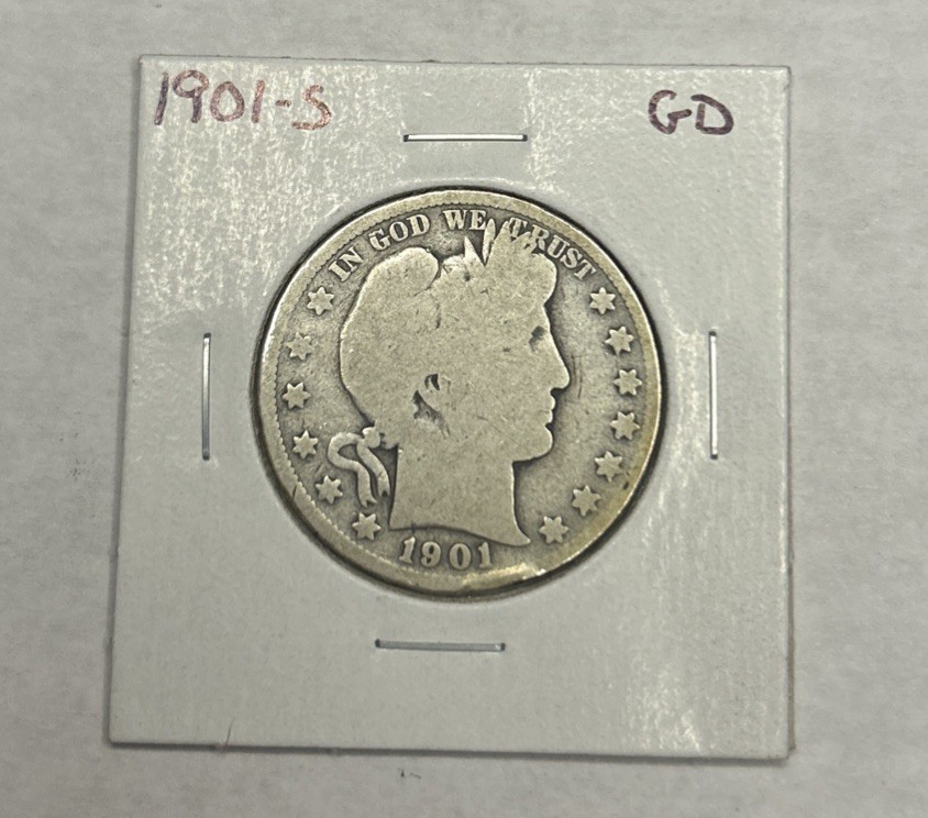 1901-S Barber Half Dollar, Better Date, Good