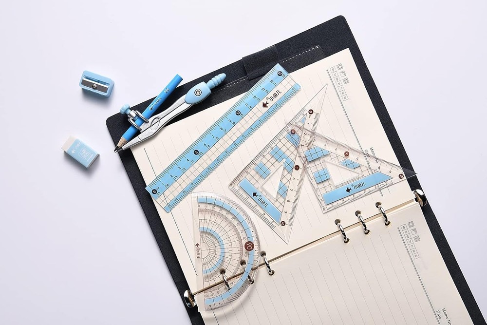 8 Pcs Compass/Math Set for Students with Shatterproof Storage Box, Geometry Set