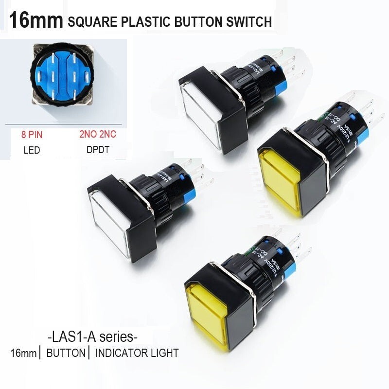 16mm DPDT Illuminated ON/OFF Square Plastic Push Button Switch (LAS1-AF)