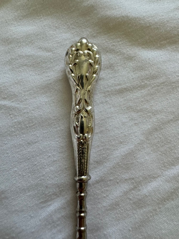 Antique Sterling Silver Handle Button Hook w/ Beaded & Scrolling Design
