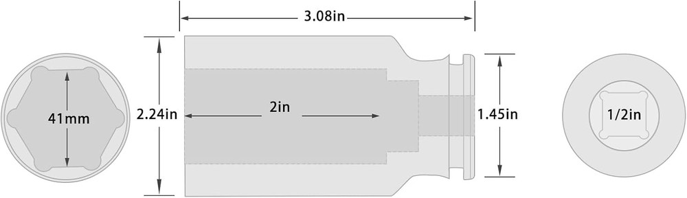 1/2-Inch Drive 41mm Deep Impact Socket with 1/2” Deep, Black