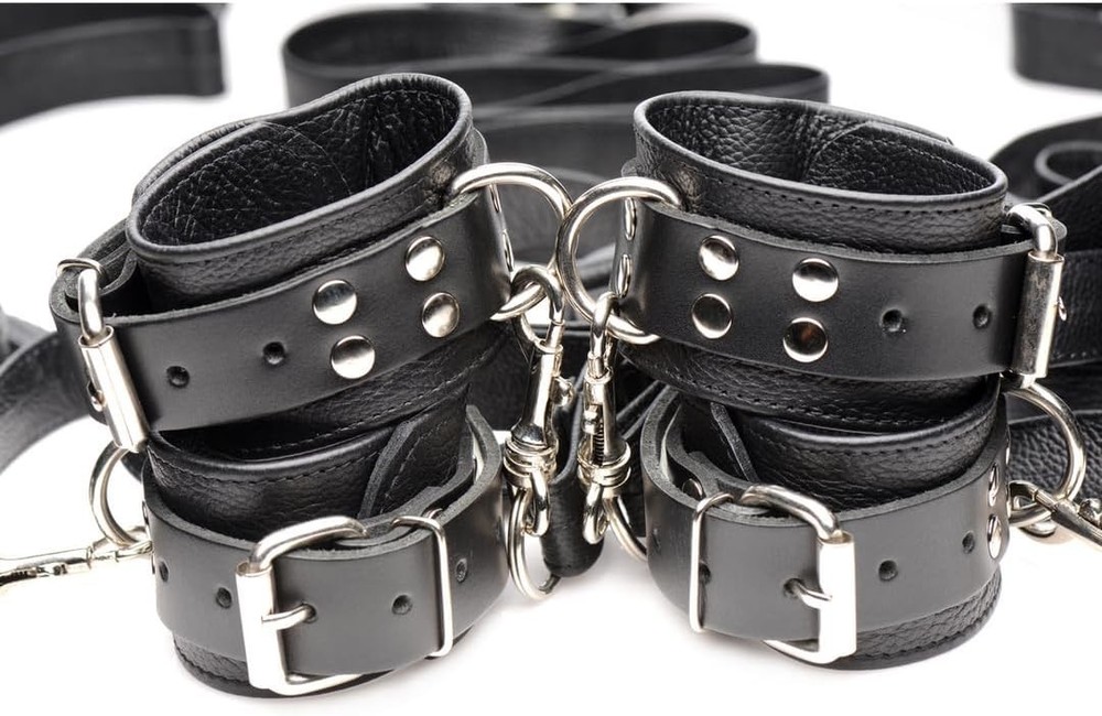 Luxury Leather Bed Restraint Kit, Black