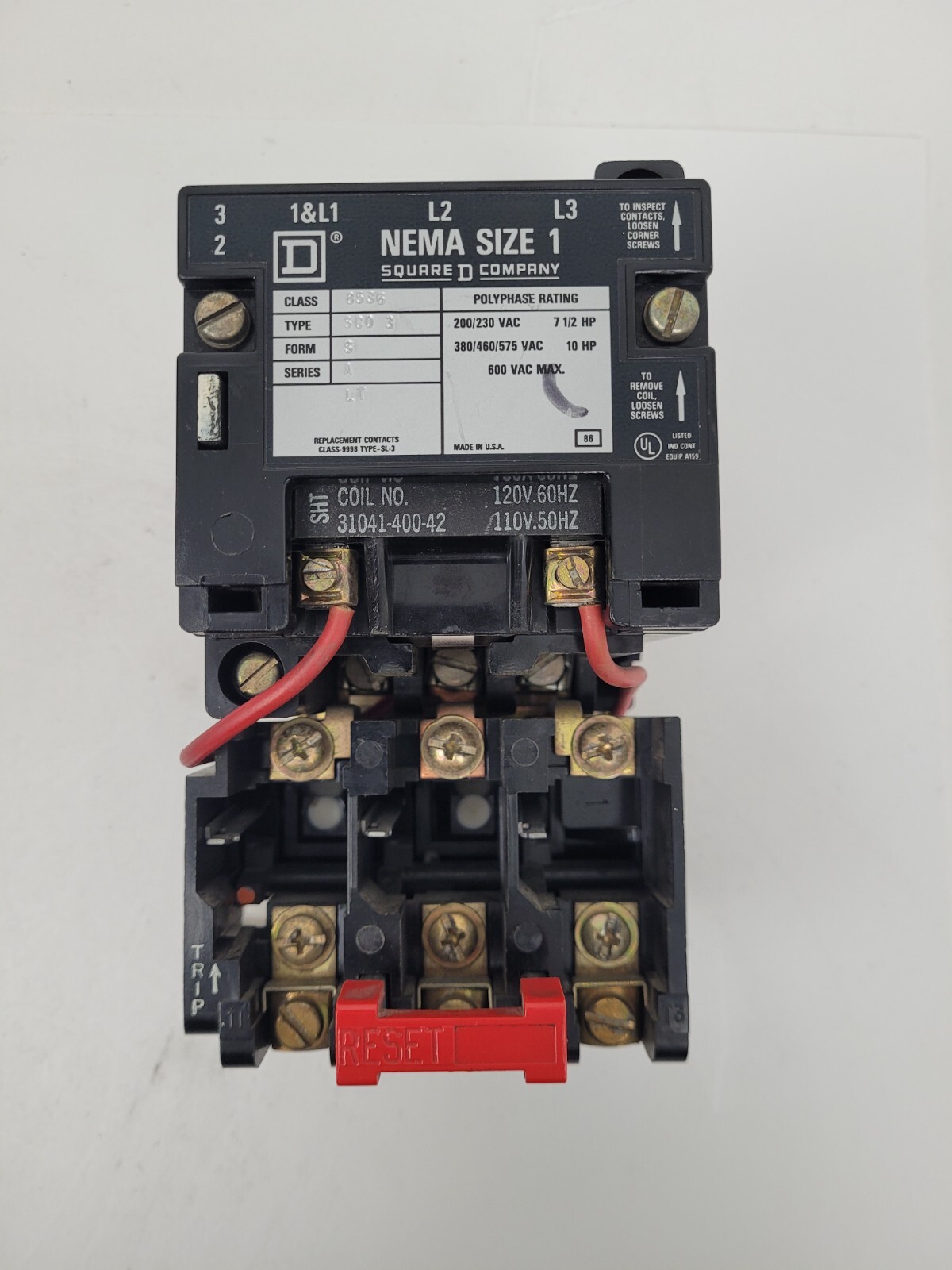 8536SCO3 Square D NEMA Size 1 Motor Starter 120V Coil - Next Day Option