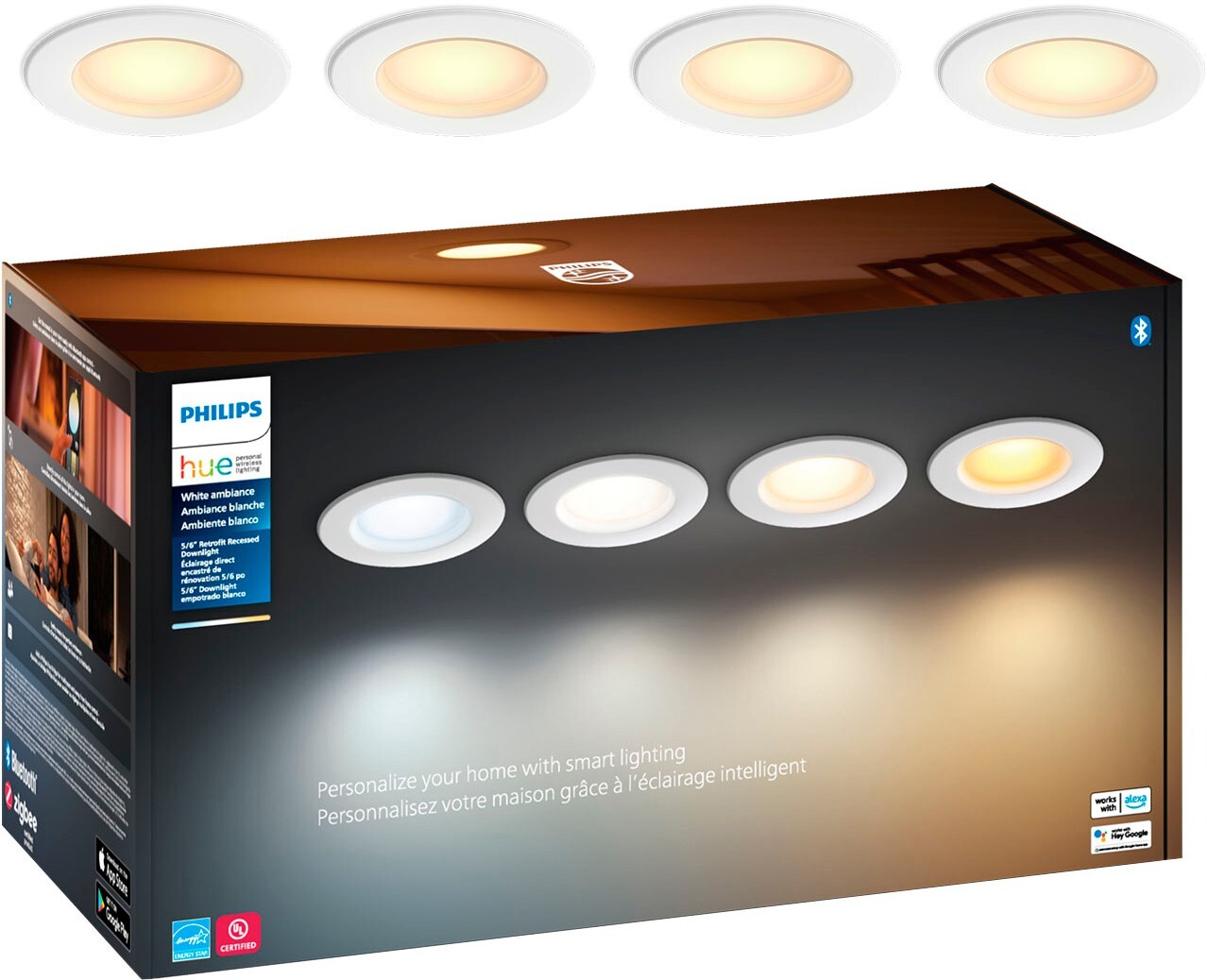 Philips Hue 5/6" Recessed Downlight (White Ambiance, 4-Pack)