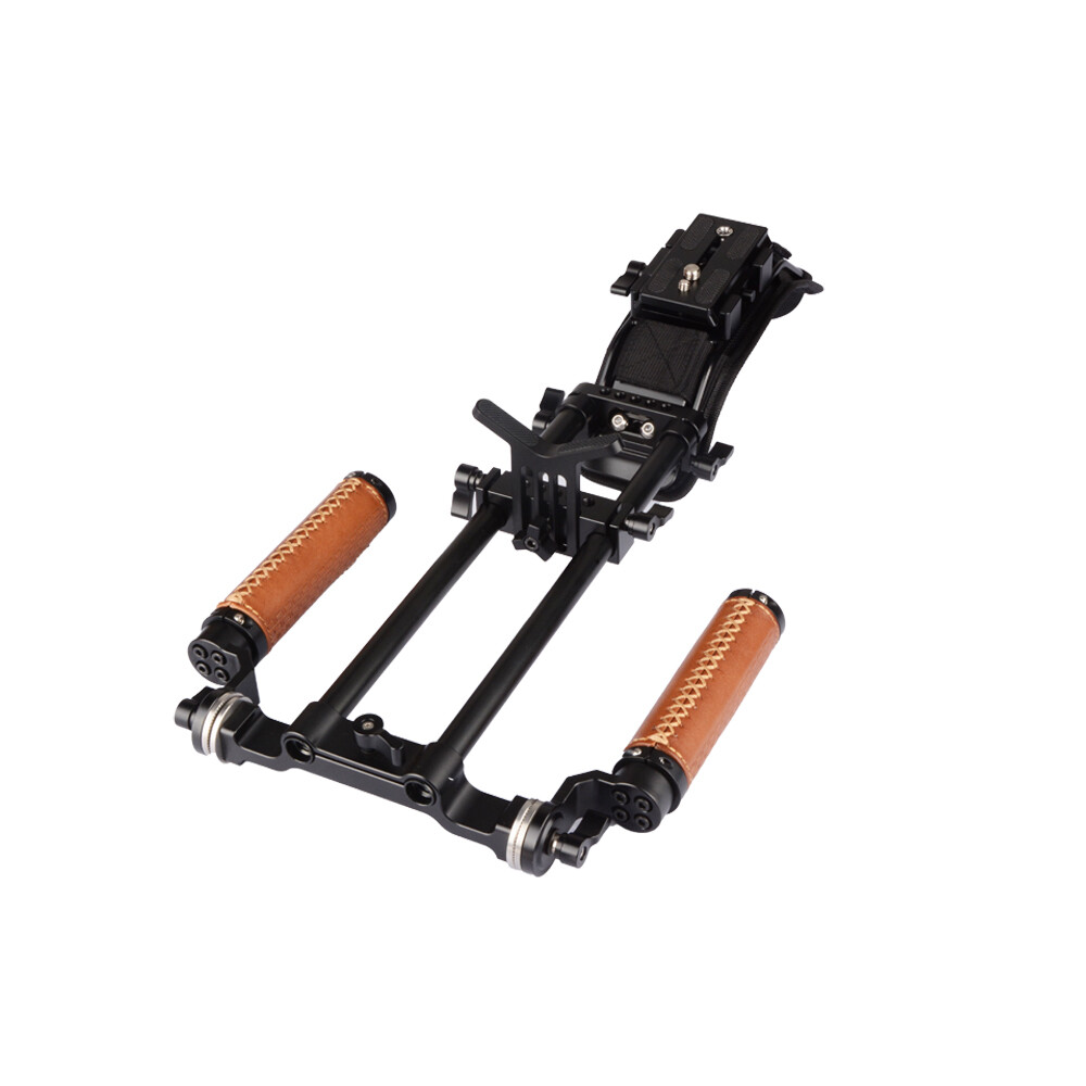 DSLR Camera Shoulder Rig w/ Manfrotto Quick Release Base Plate & Leather Handles