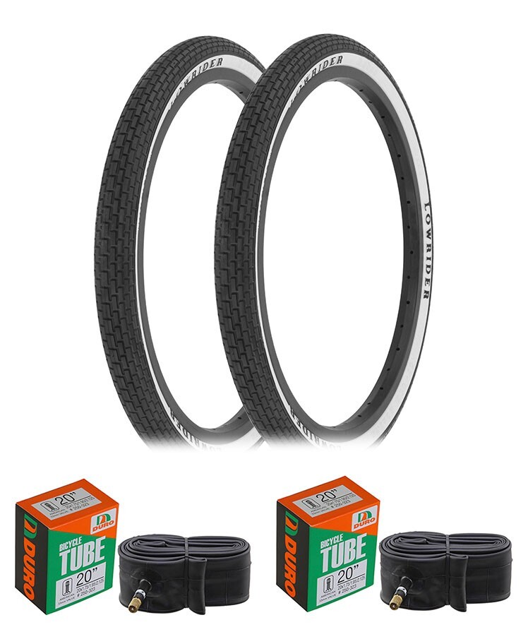 1PAIR! Bicycle Tires & Tubes 20" x 1.75" Black/White LOWRIDER BRANDED Side Wall.