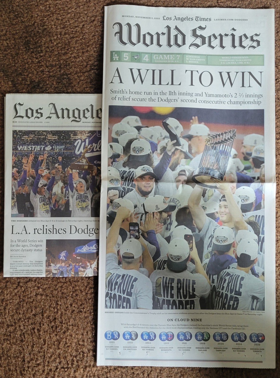 LOS ANGELES TIMES NOV 3, 2025 NEWSPAPER LA DODGERS WORLD SERIES CHAMPIONS MOOKIE