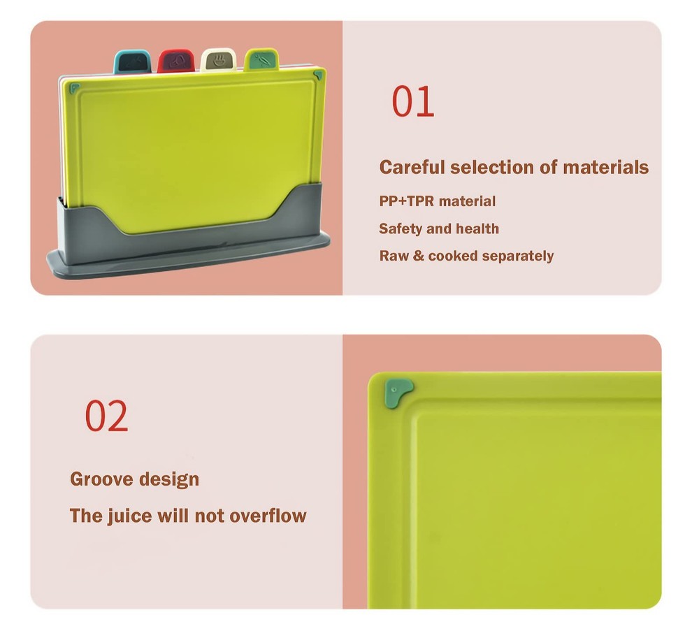 Plastic cutting board with storage shelf.Thicker Chopping Board Set with Colo...