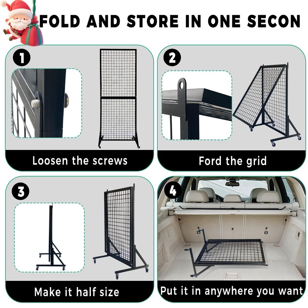Fordable grid wall panel display stand- 5.5”*2” wire display shelves for merc...