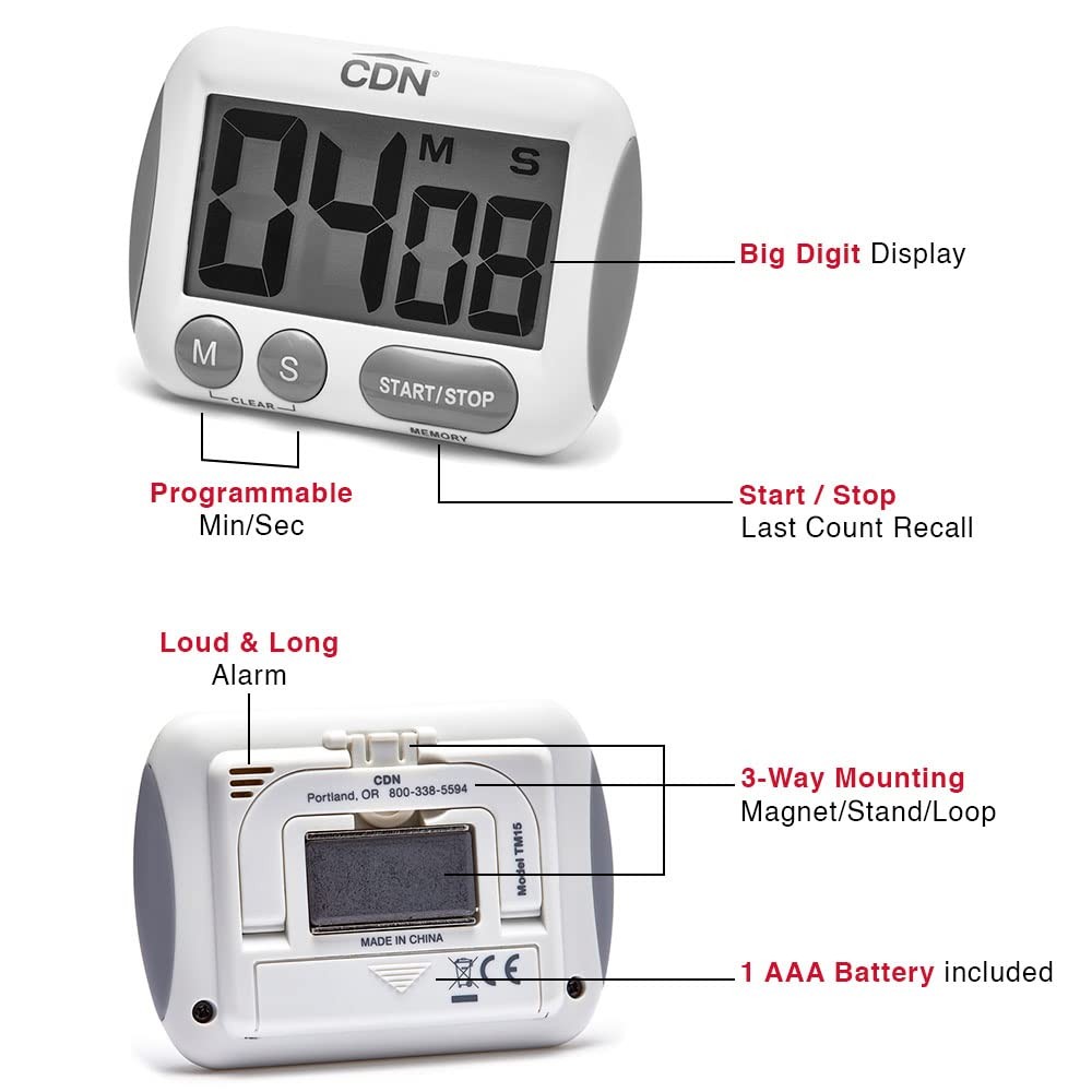 Extra-Large Digital Timer - Count Up/Down to 100 Minutes, Loud Alarm, Versatile