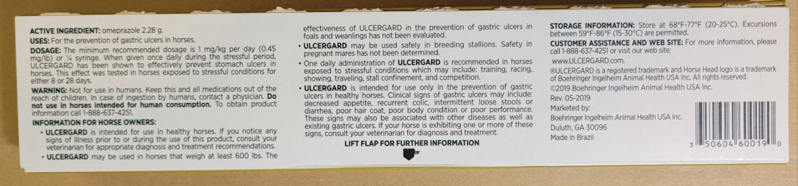 💥GENUINE💥 ULCERGARD Oral Paste for Horse Stomach Ulcers 1.8mg .22oz 4 DOSE